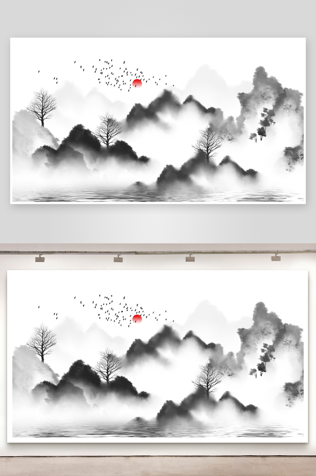 中国风水墨山水画海报素材背景底纹元素素材