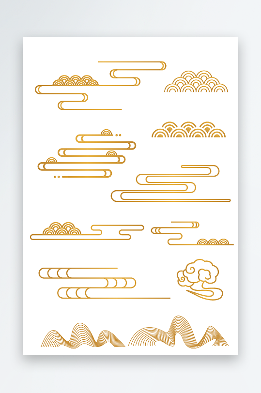 金色渐变云纹矢量元素组合-众图网