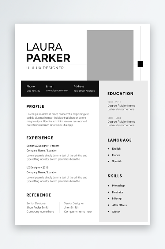 黑色简约英文求职简历-众图网