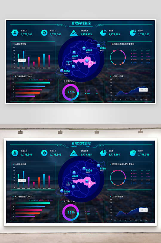 数据可视化中控面板模板PSD分层设计素材-众图网
