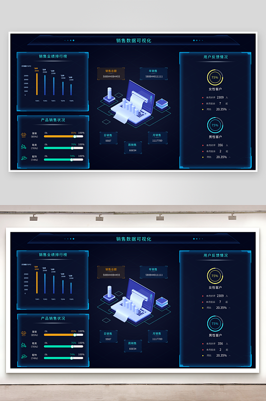 数据可视化中控面板模板PSD分层设计素材-众图网