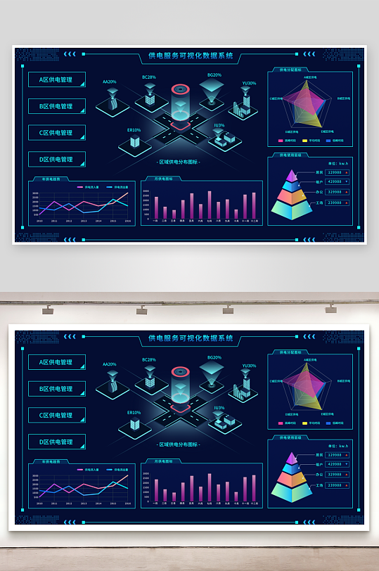 数据可视化中控面板模板PSD分层设计素材-众图网