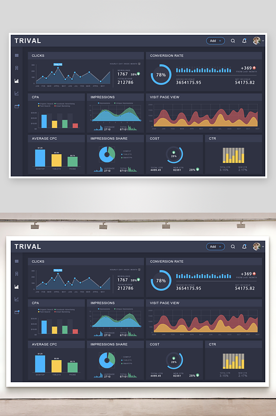 数据可视化中控面板模板PSD分层设计素材-众图网