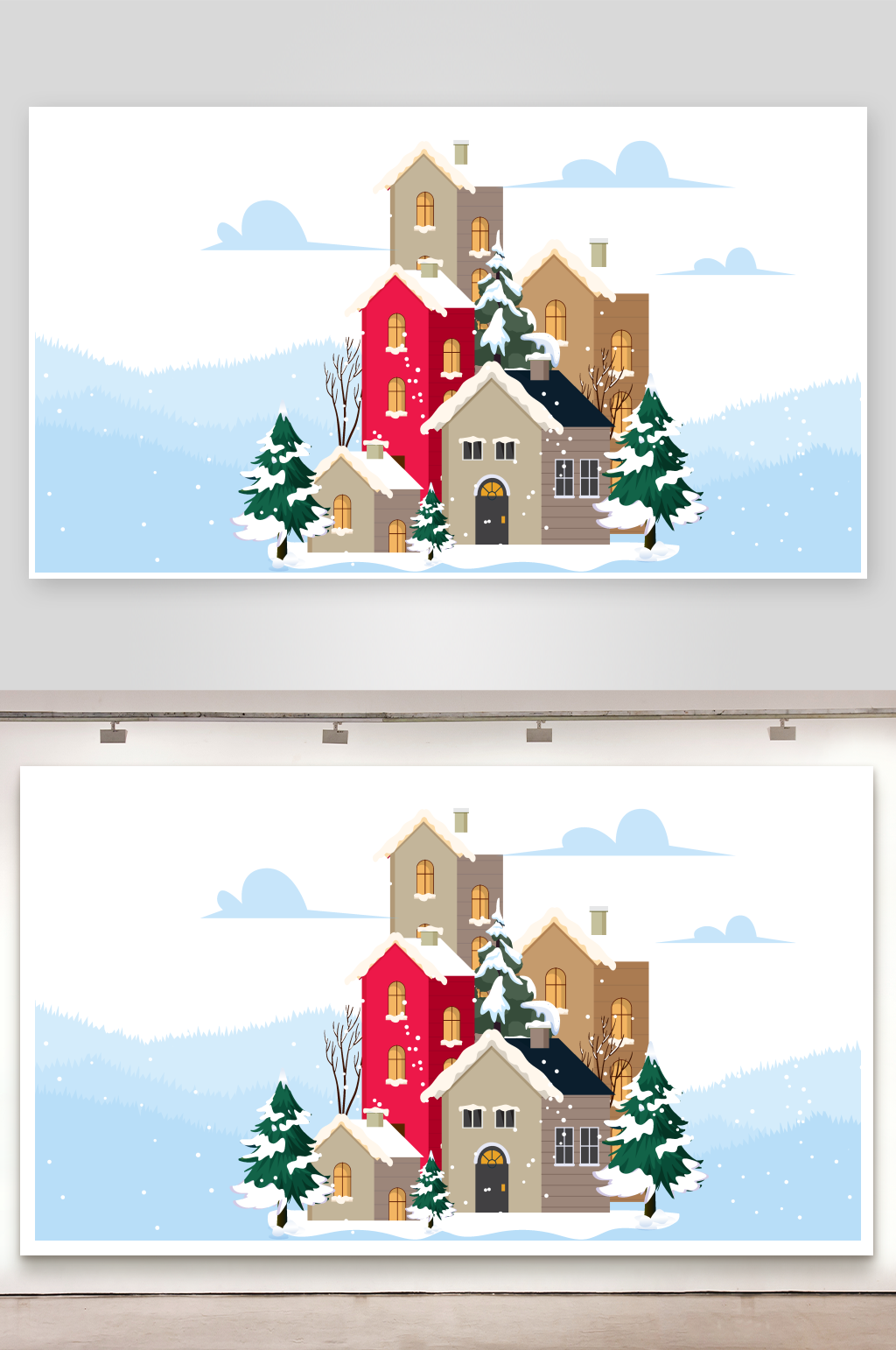 AI矢量雪地里的房子插画素材