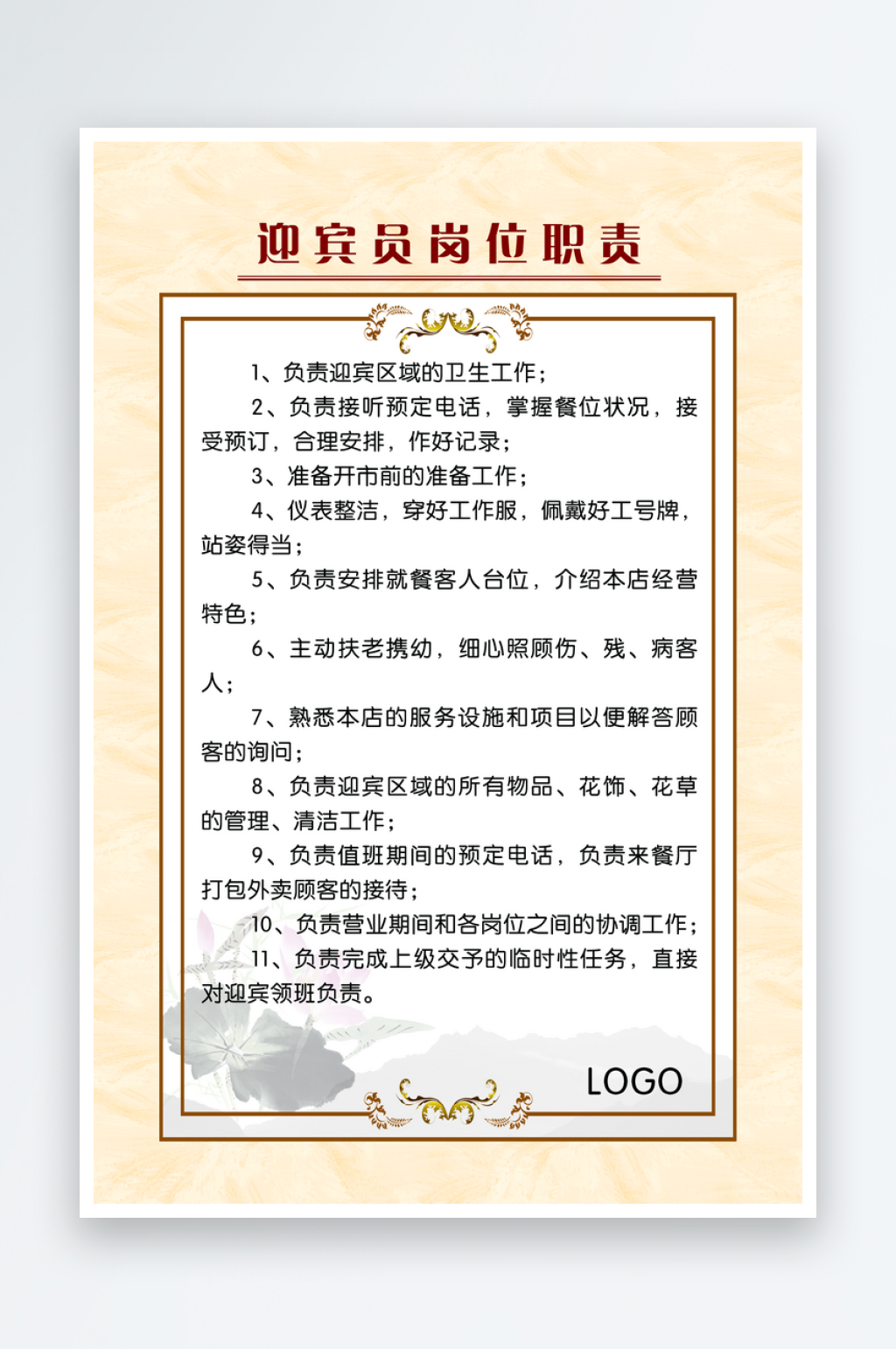 最新原创迎宾员岗位职责宣传海报素材