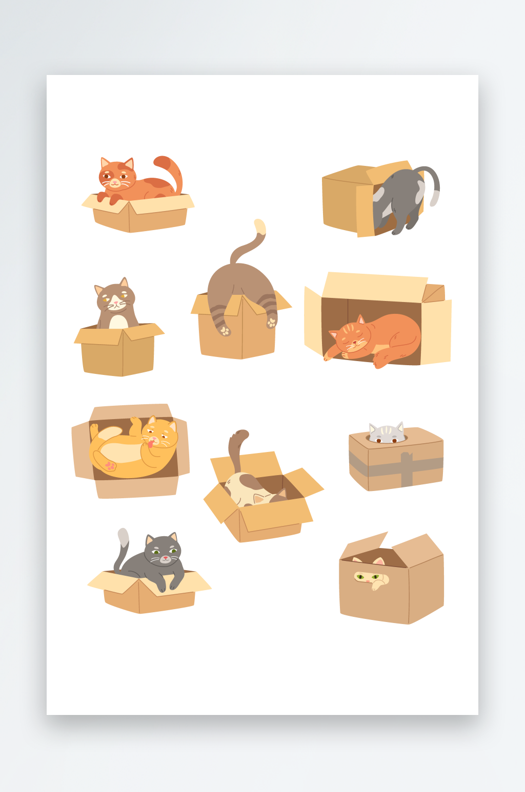 可爱卡通猫咪躲猫猫插画元素素材