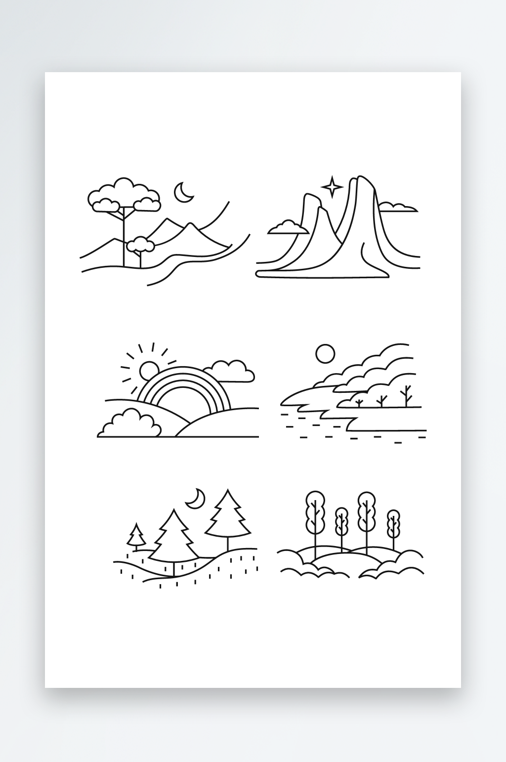 简约线描风景矢量元素素材