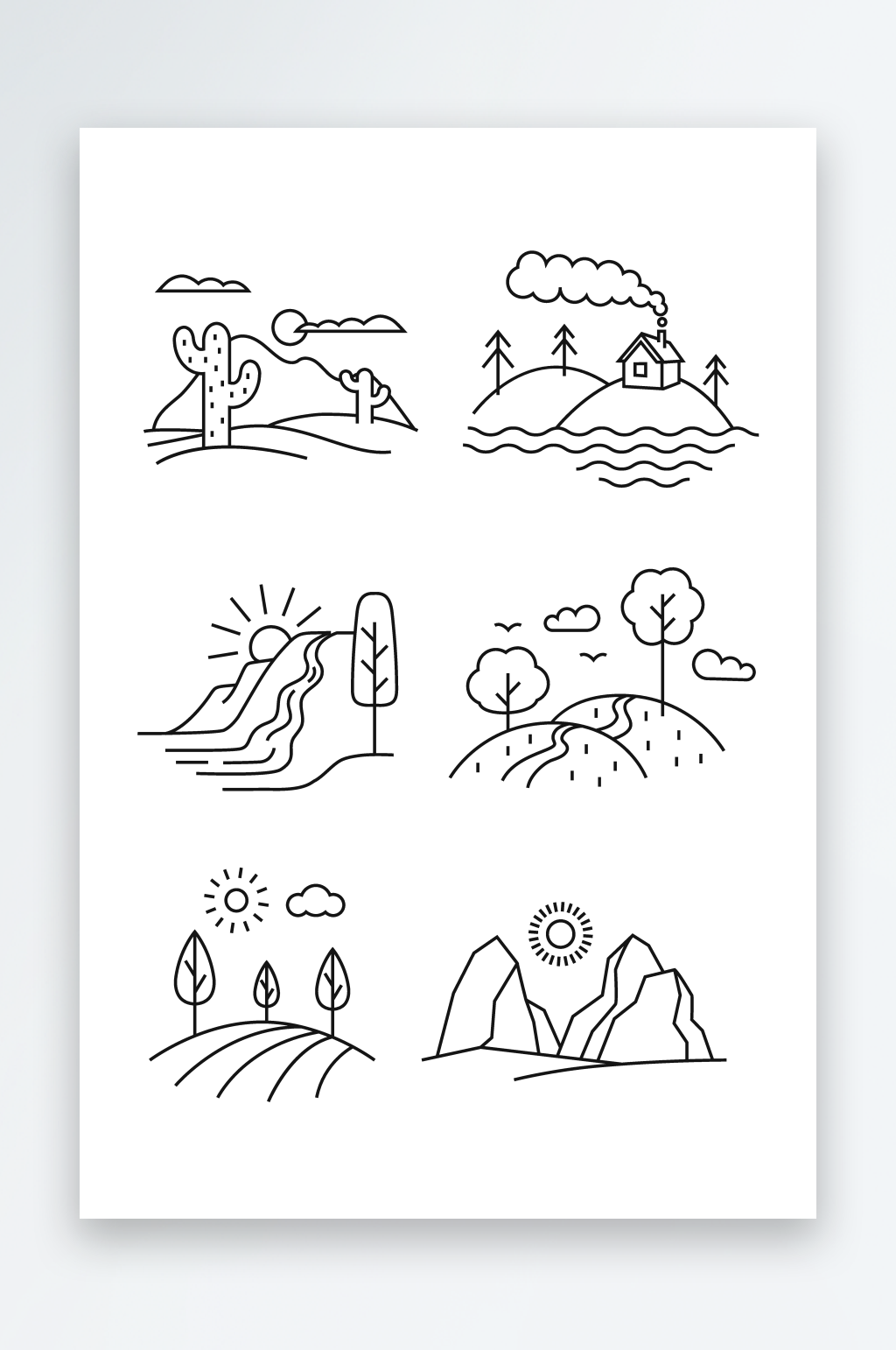 简约线描风景矢量元素素材