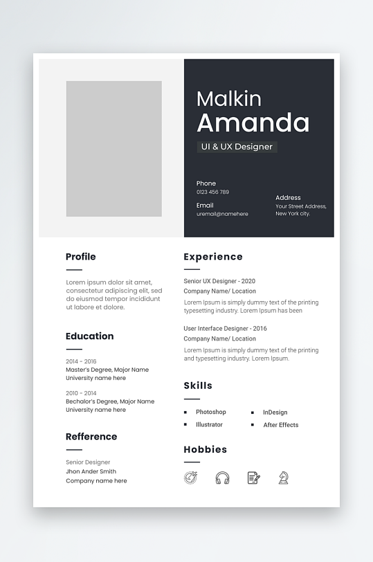 简约大气简历PSD通用模版-众图网