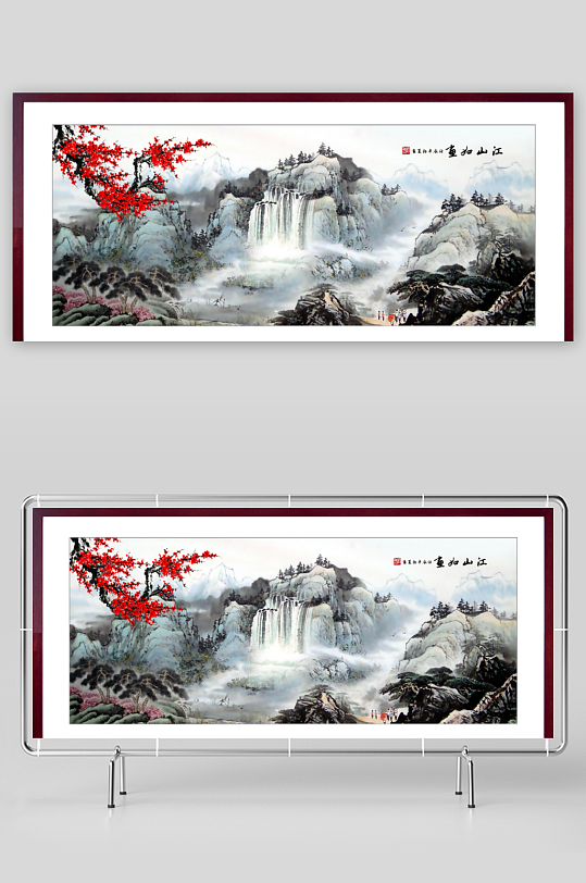 中国风古典山水国画装饰壁画墙贴玄关挂画-众图网