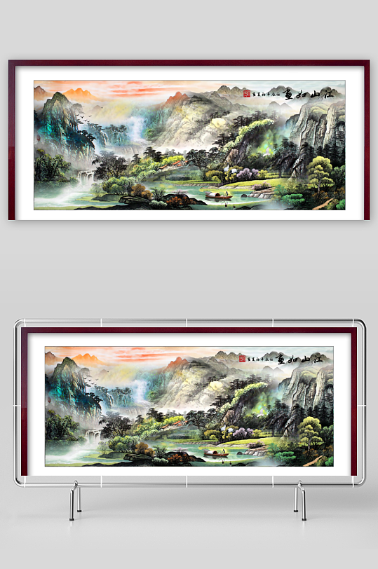 中国风古典山水国画装饰壁画墙贴玄关挂画-众图网