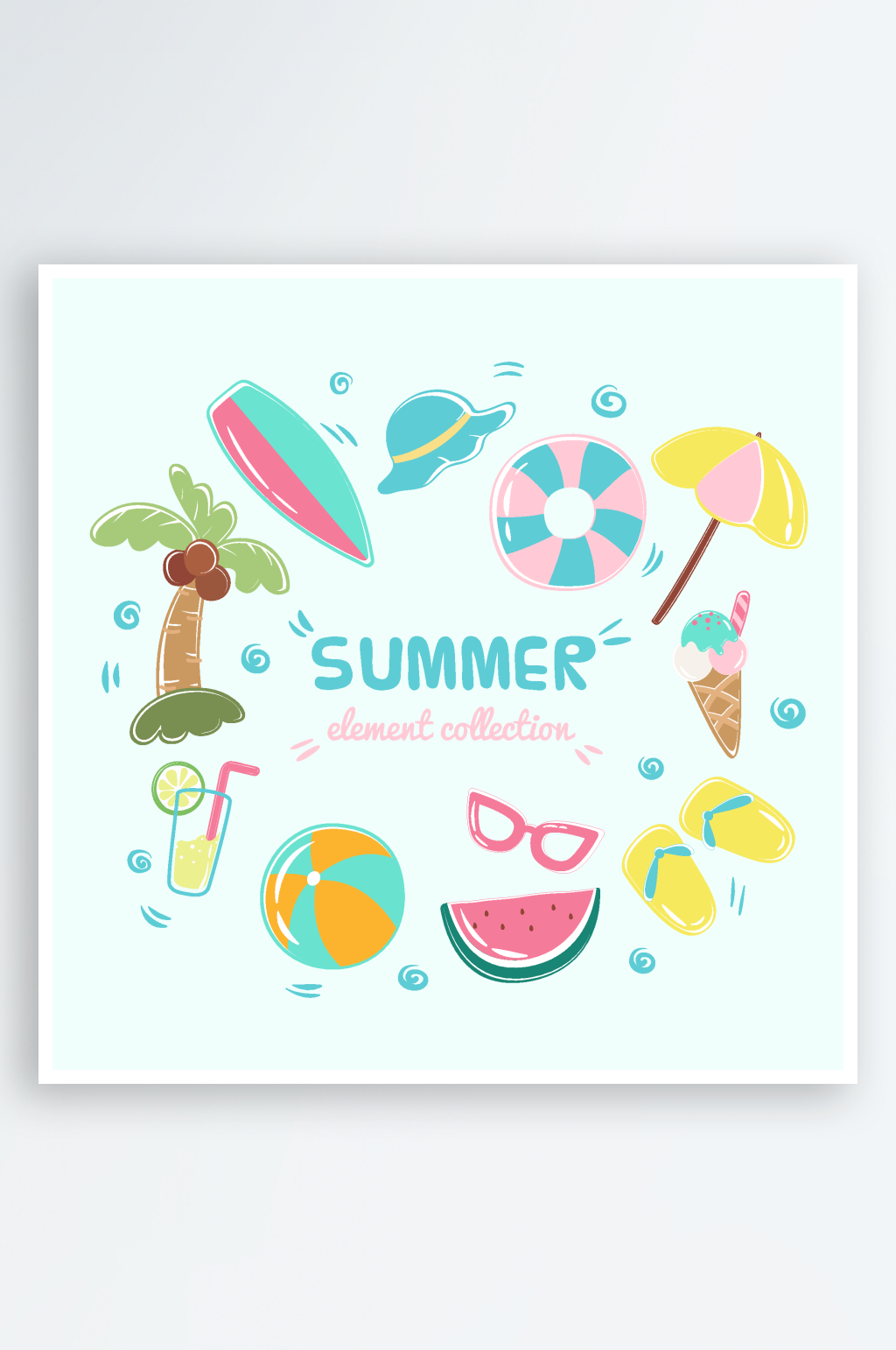 矢量卡通夏天度假元素素材