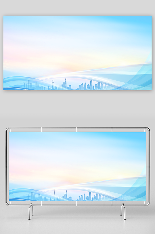 蓝色现代商务科技渐变曲线线条会议背景-众图网