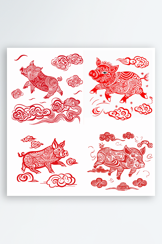 简约矢量剪纸风猪素材图图片