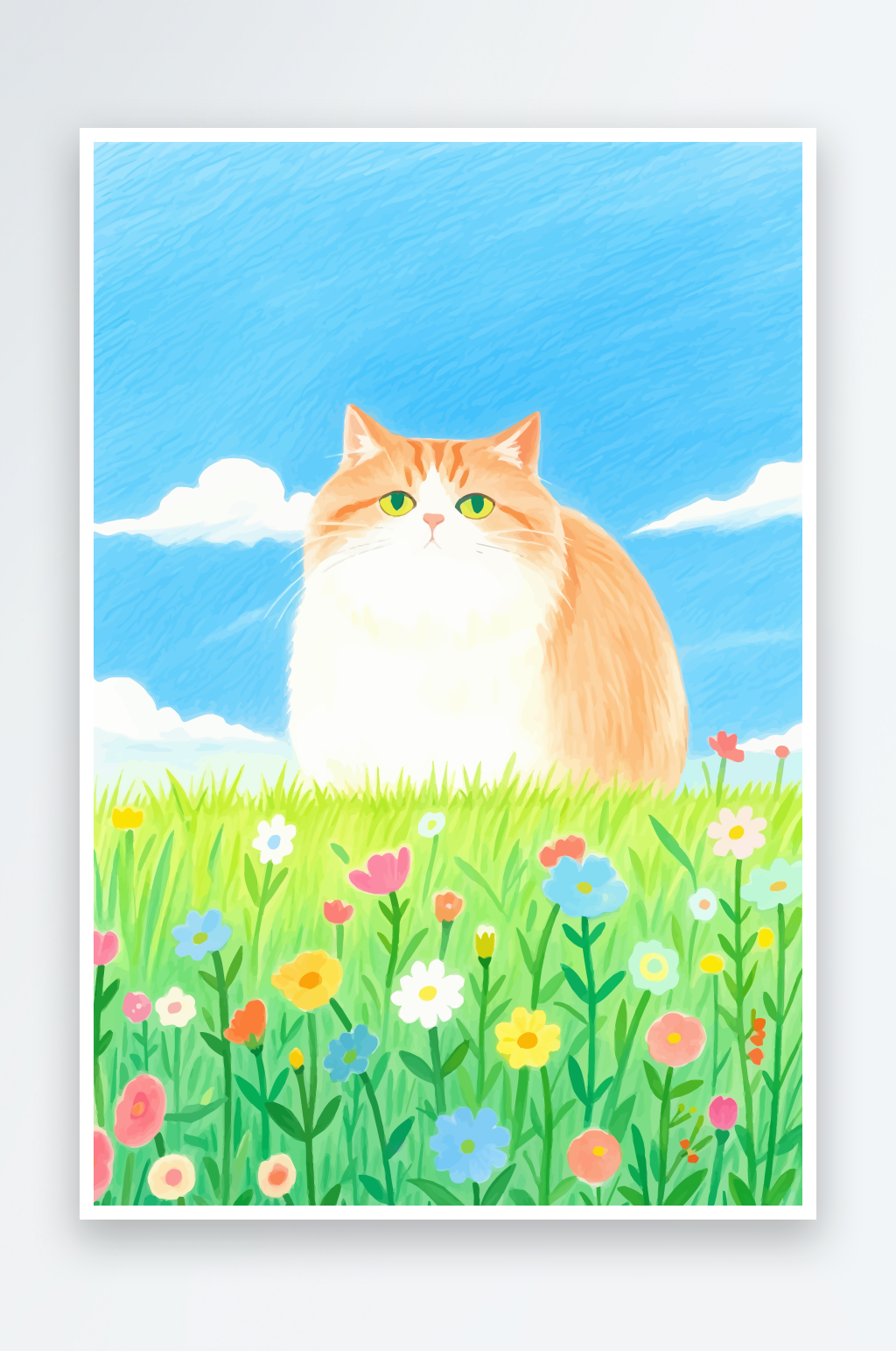 卡通可爱花朵丛中的猫咪素材图素材