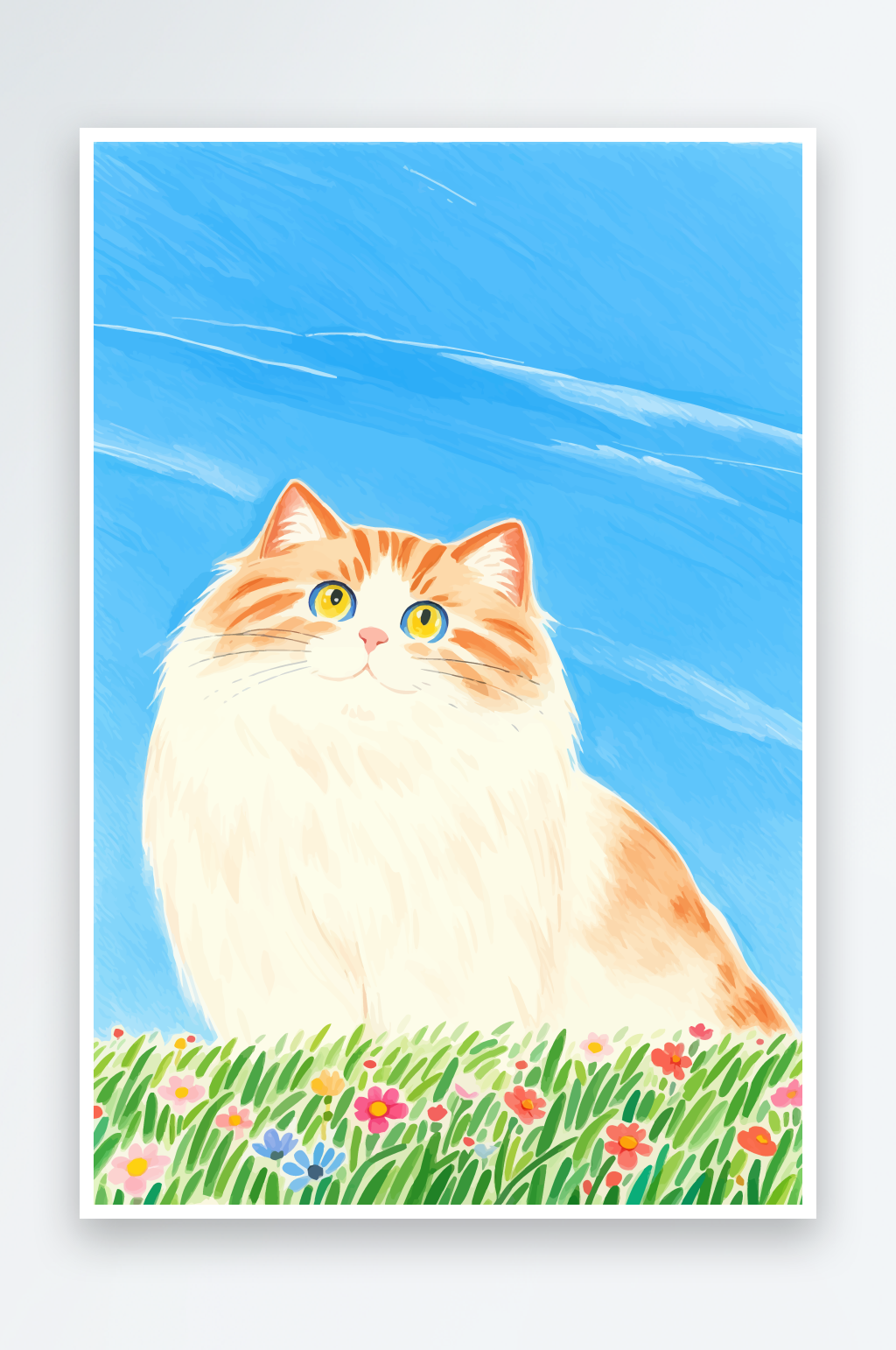 简约卡通可爱花朵丛中的猫咪素材图素材