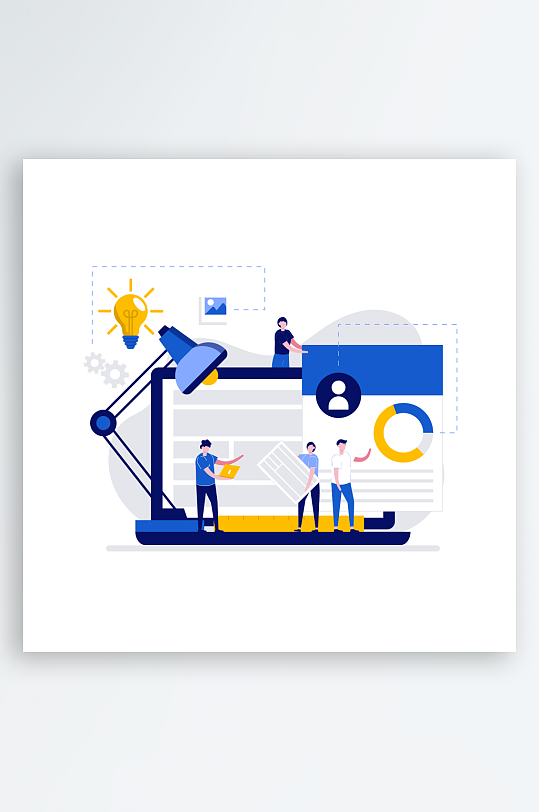 创意蓝色互联网社交场景插画-众图网