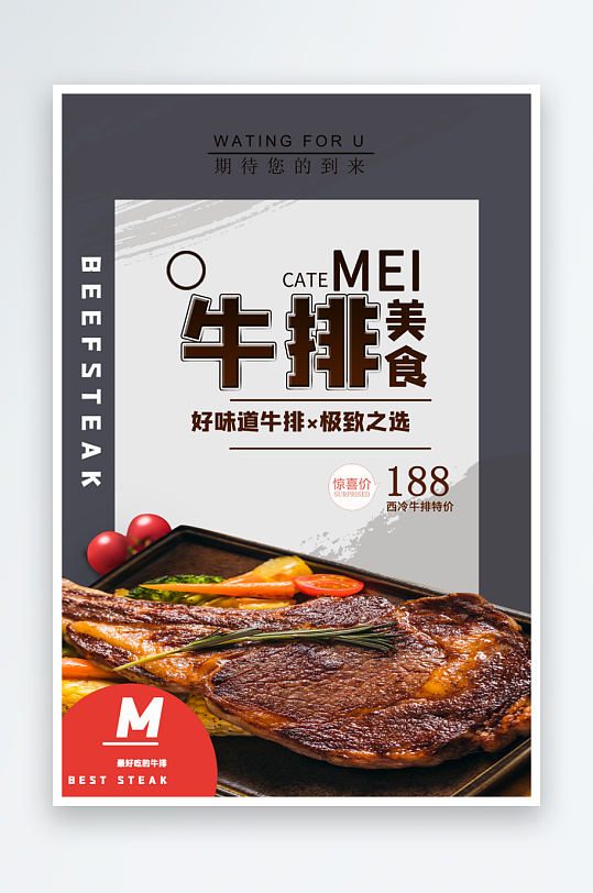 黑色牛排美食促销海报