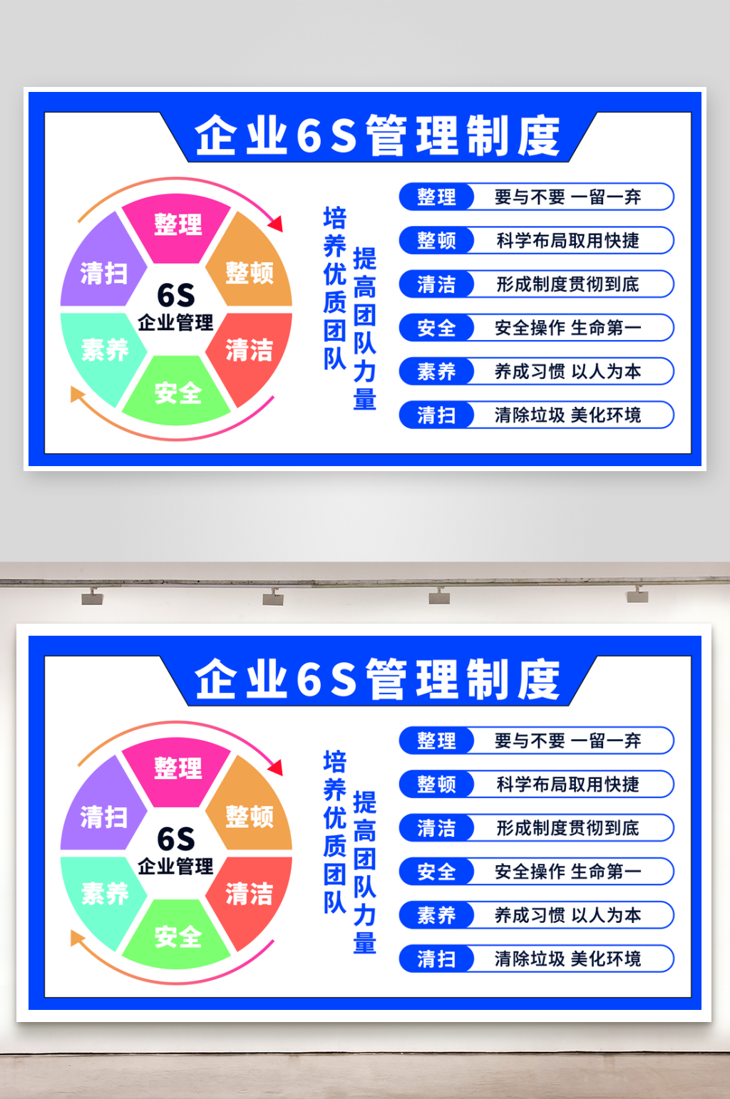 企业文化6s管理制度蓝色宣传展板素材