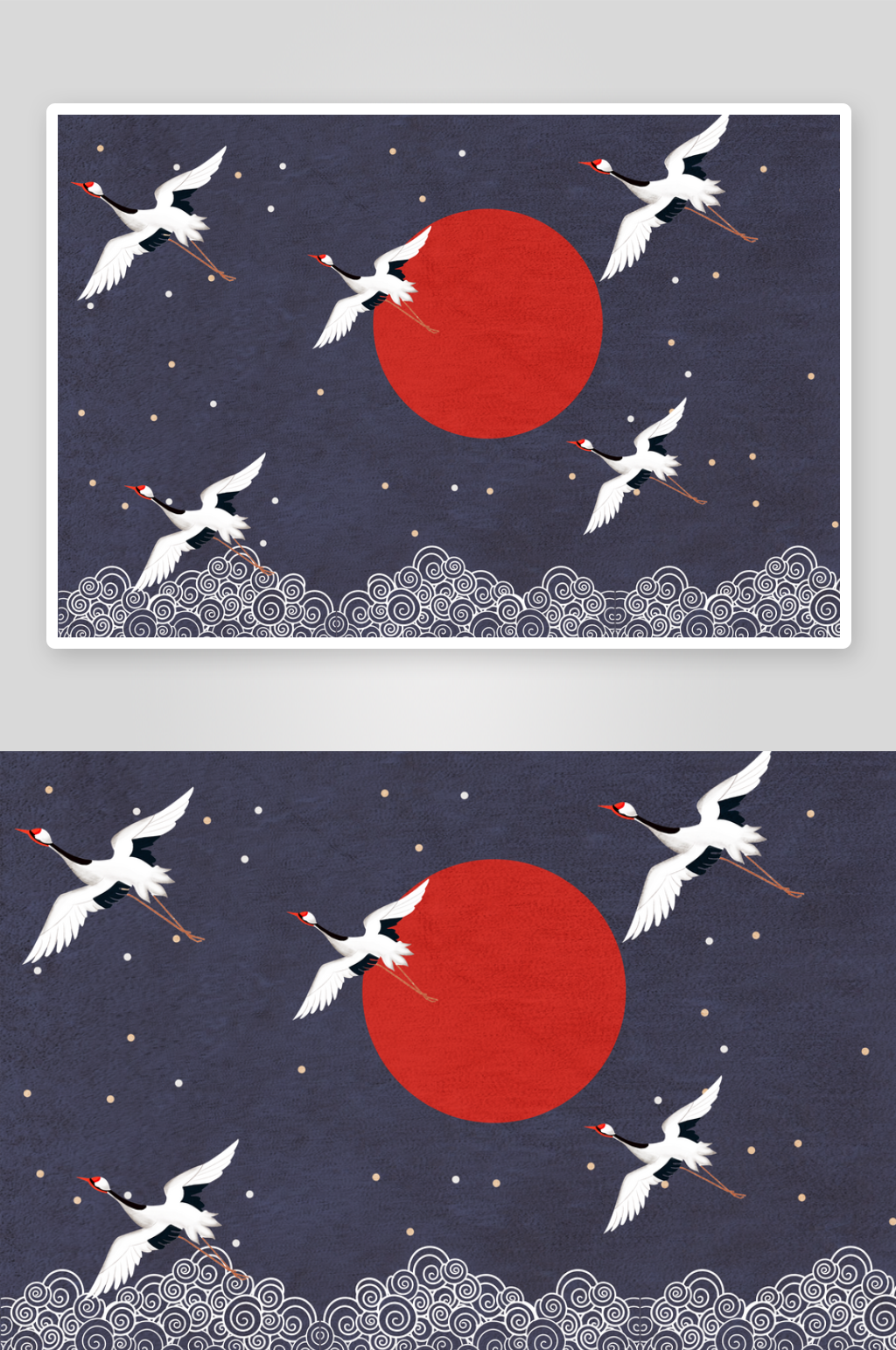 蓝色手绘仙鹤插画背景素材