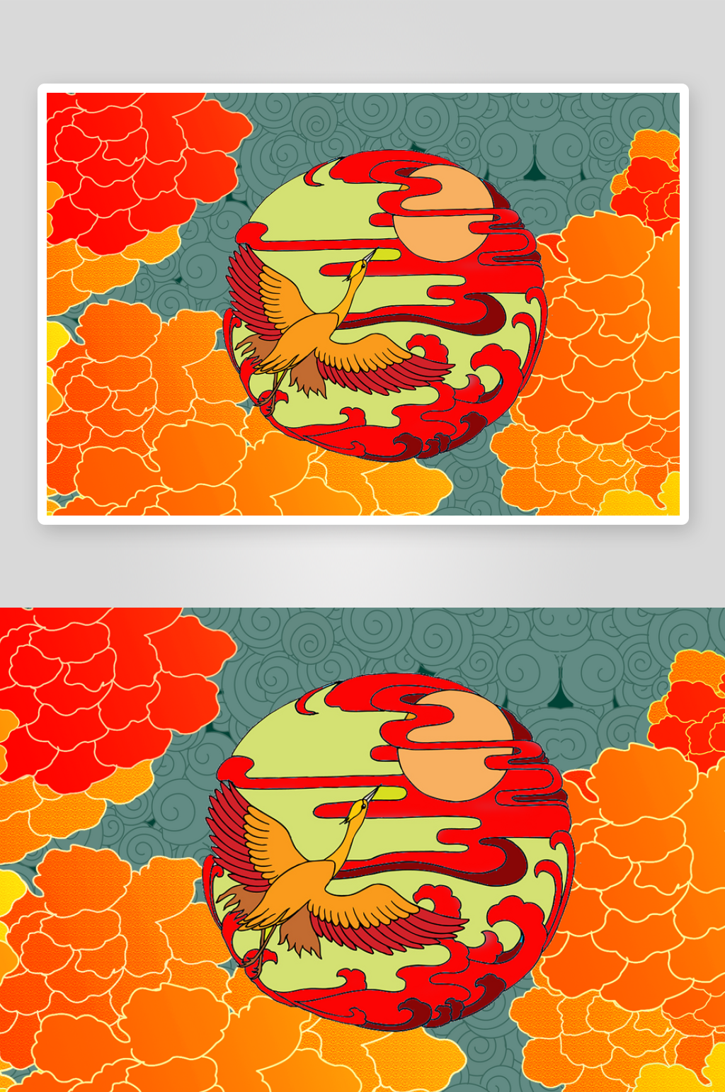 红色卡通手绘仙鹤插画背景设计素材