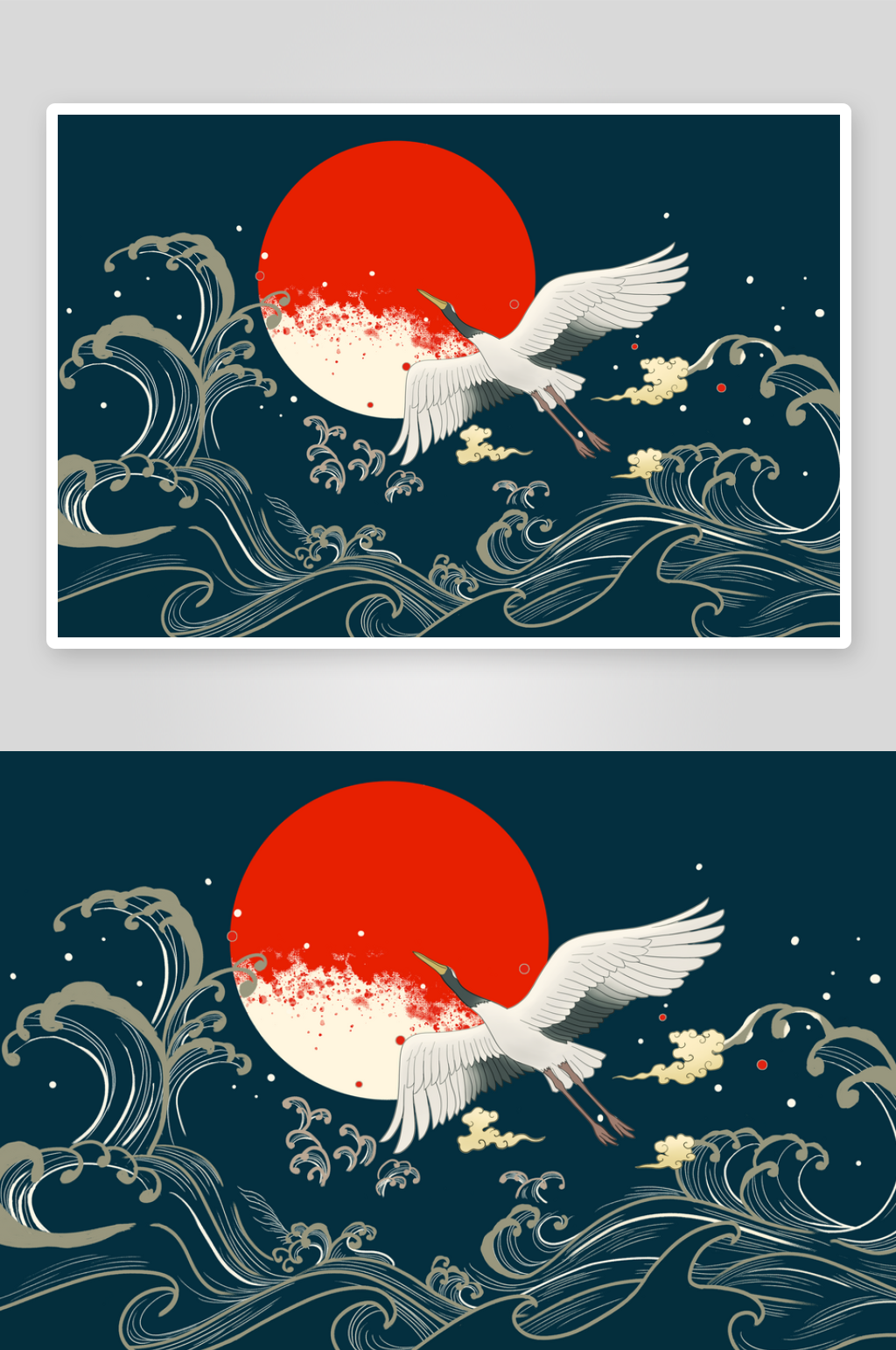 蓝色手绘仙鹤插画背景素材