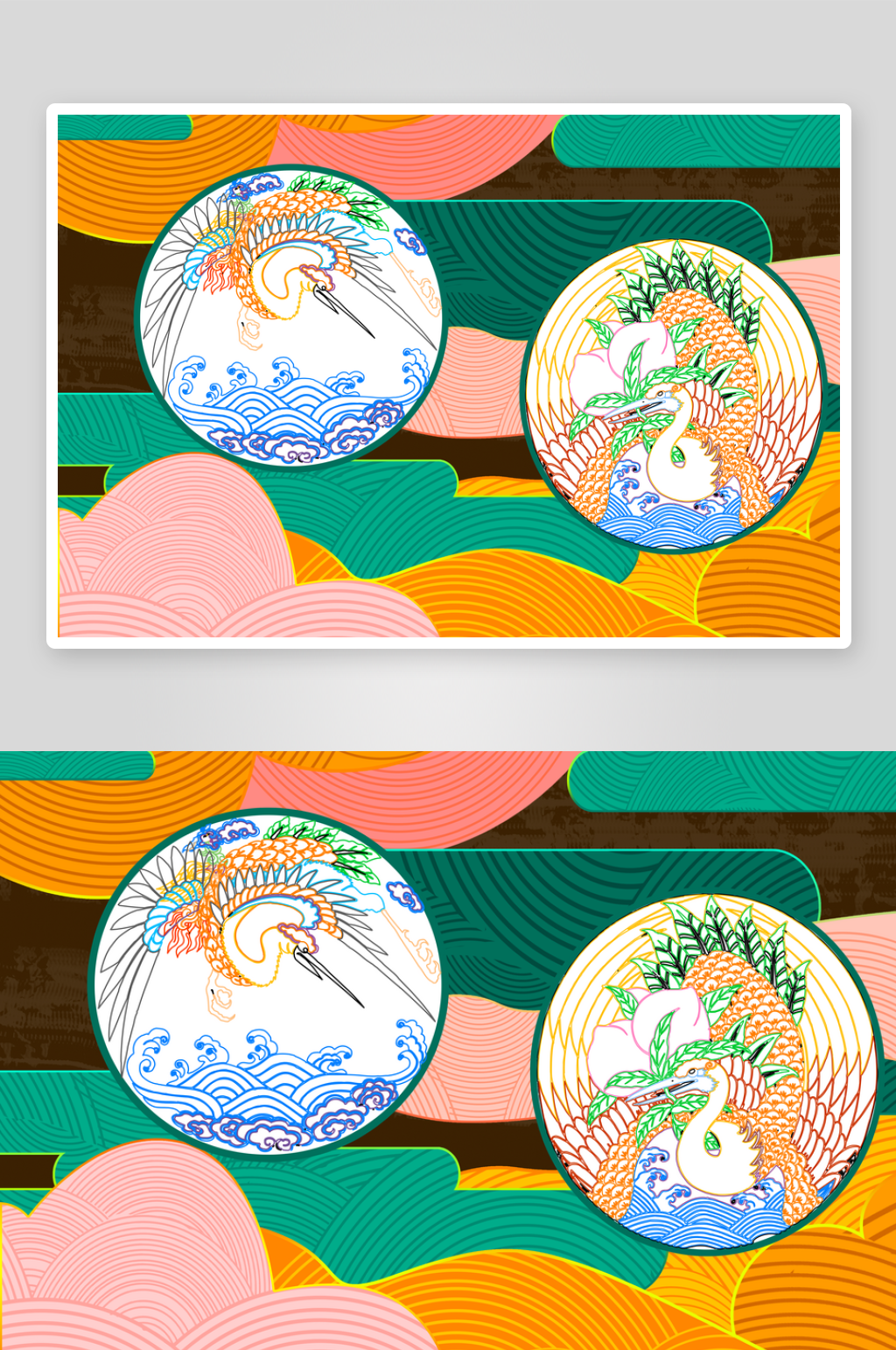手绘仙鹤插画背景素材