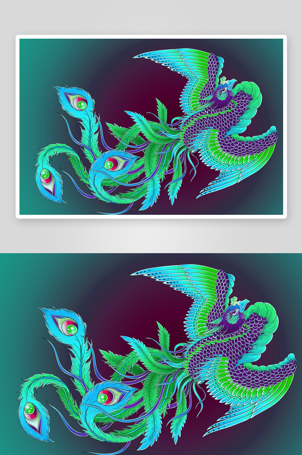 蓝色卡通手绘凤凰插画背景素材