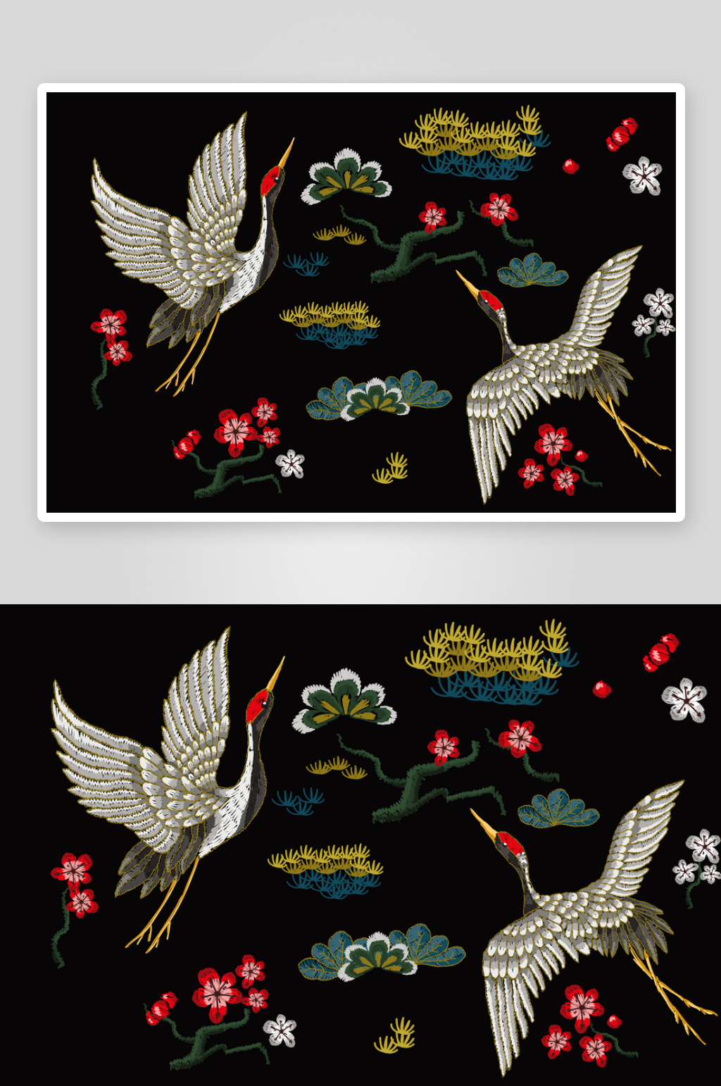 蓝色卡通手绘仙鹤插画背景素材