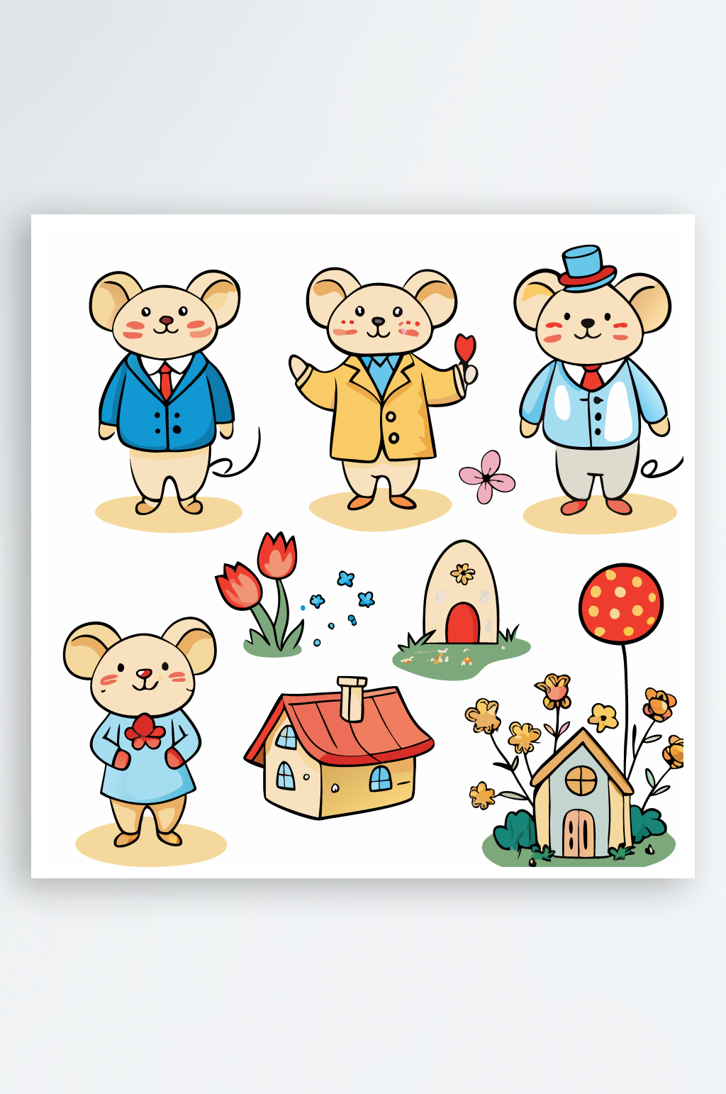 卡通动物老鼠插画素材