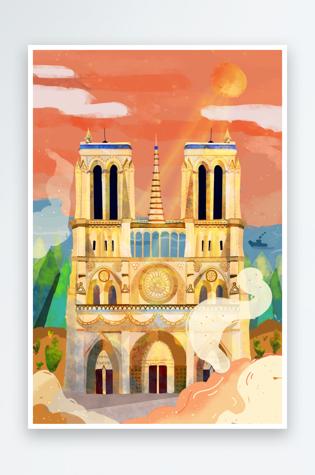 手绘地标建筑旅游插画素材