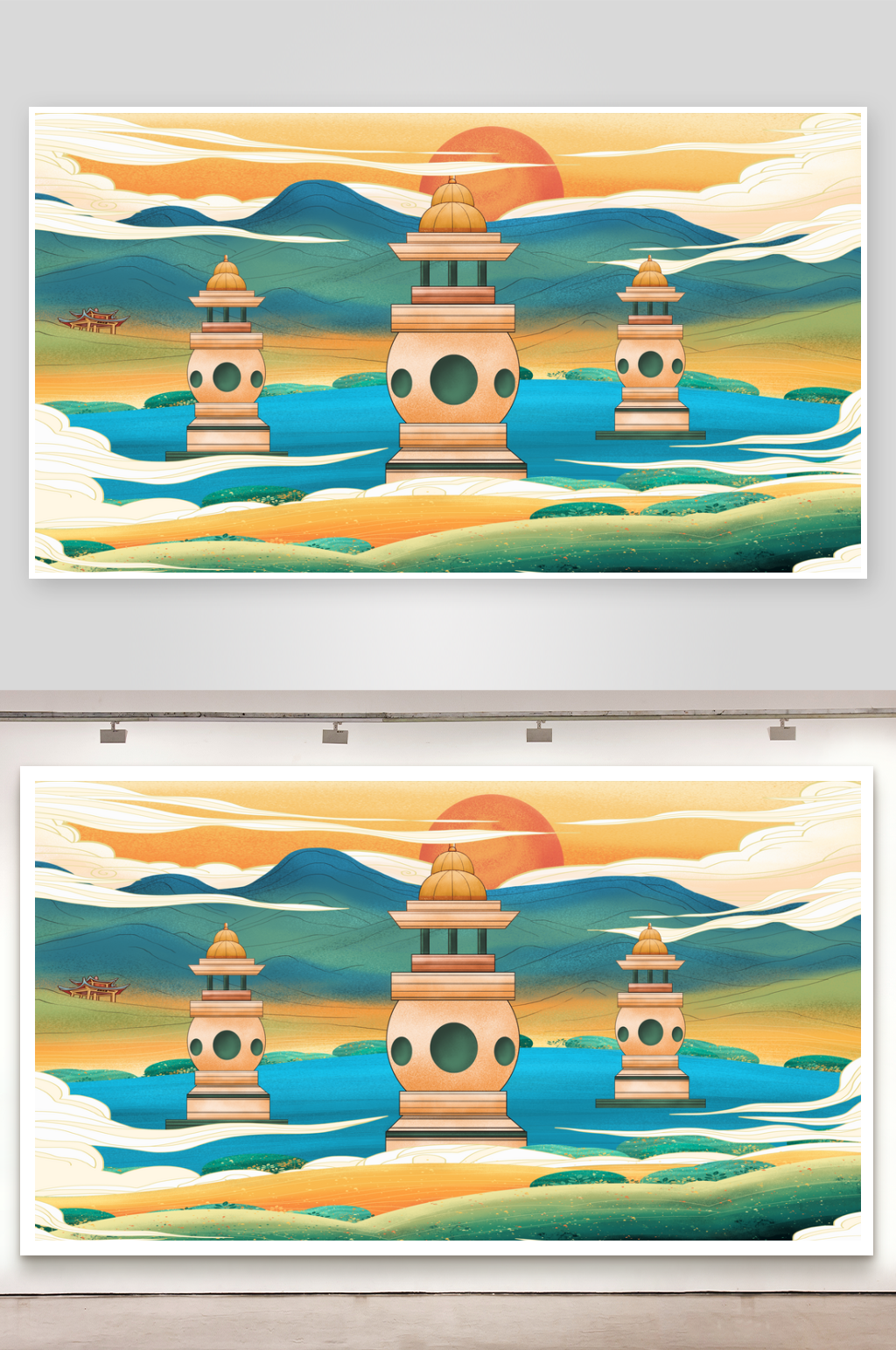 手绘地标建筑卡通插画素材