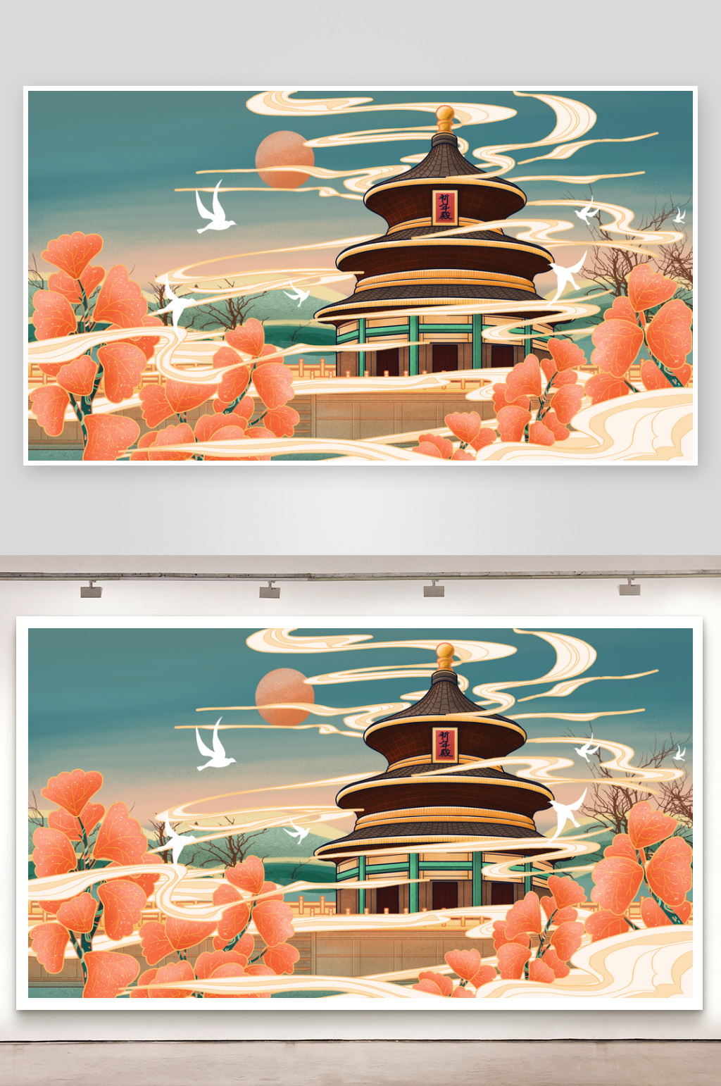手绘地标建筑卡通插画素材