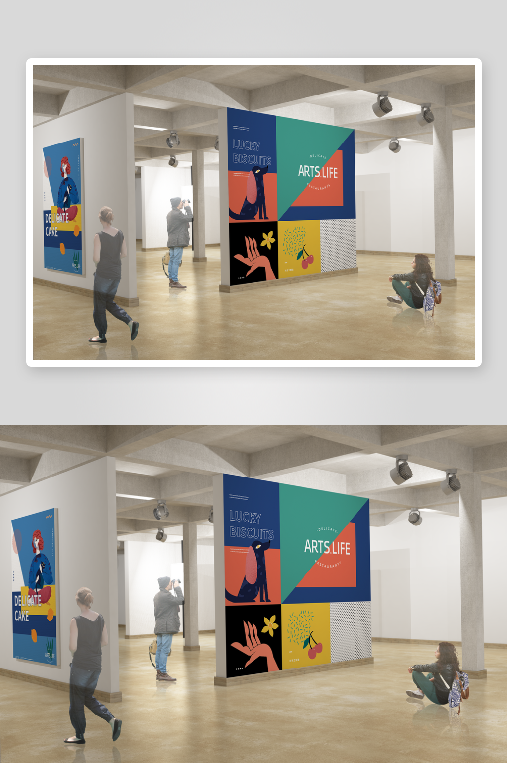 创意美术馆挂画样机展示素材