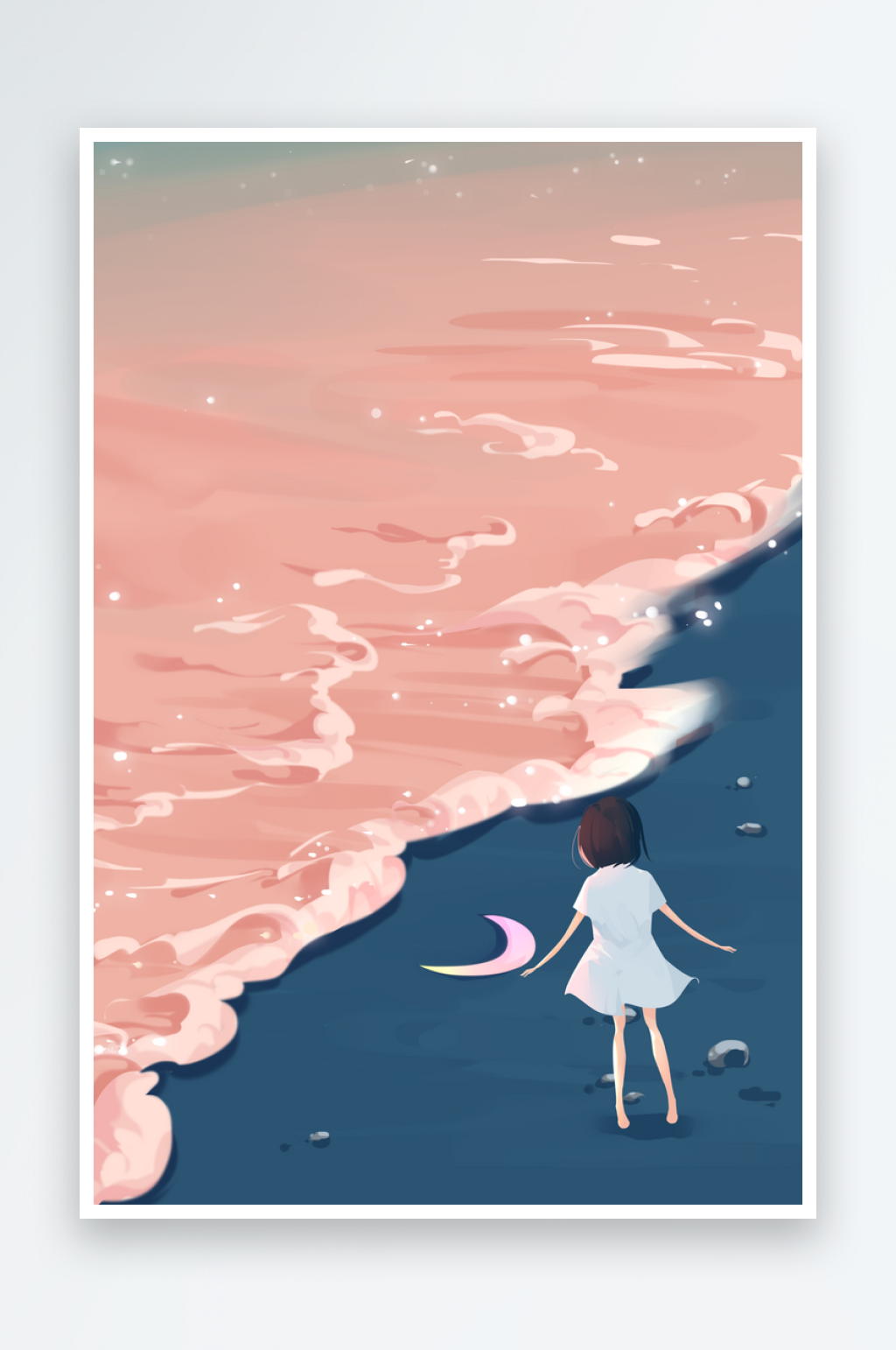 夏天卡通手绘海边女孩人物插画素材