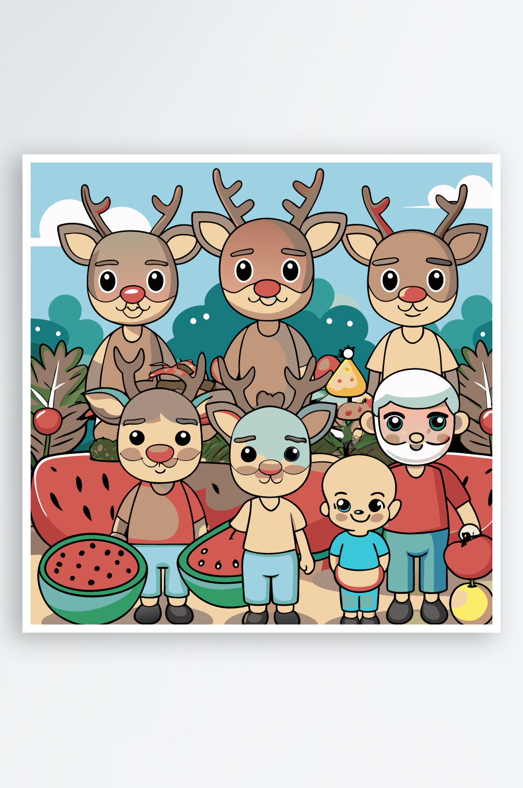 卡通人物梅花鹿娃娃插画素材