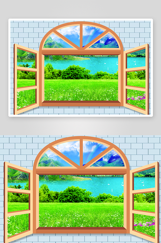 窗户草地山水风景-众图网