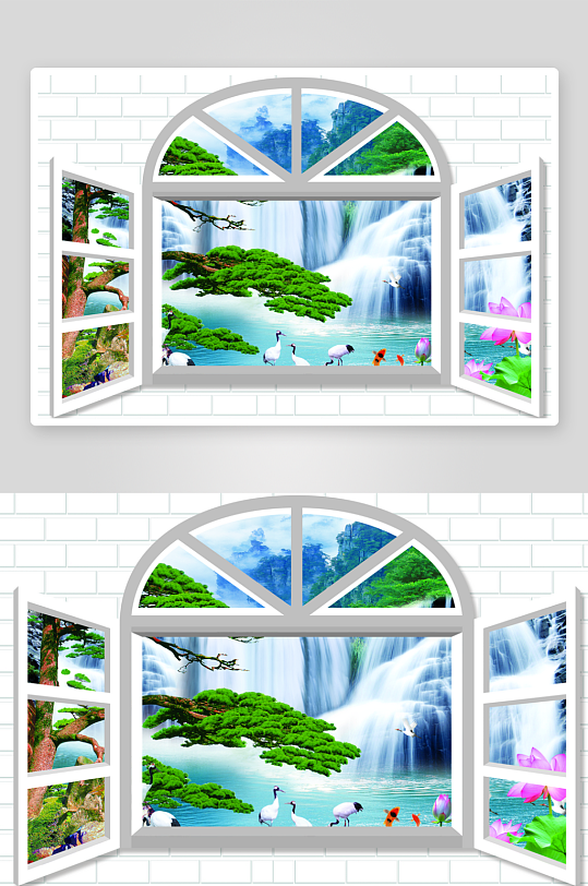 窗外迎客松山水风景-众图网