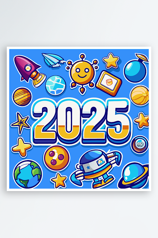 卡通字母矢量2025年字体插画