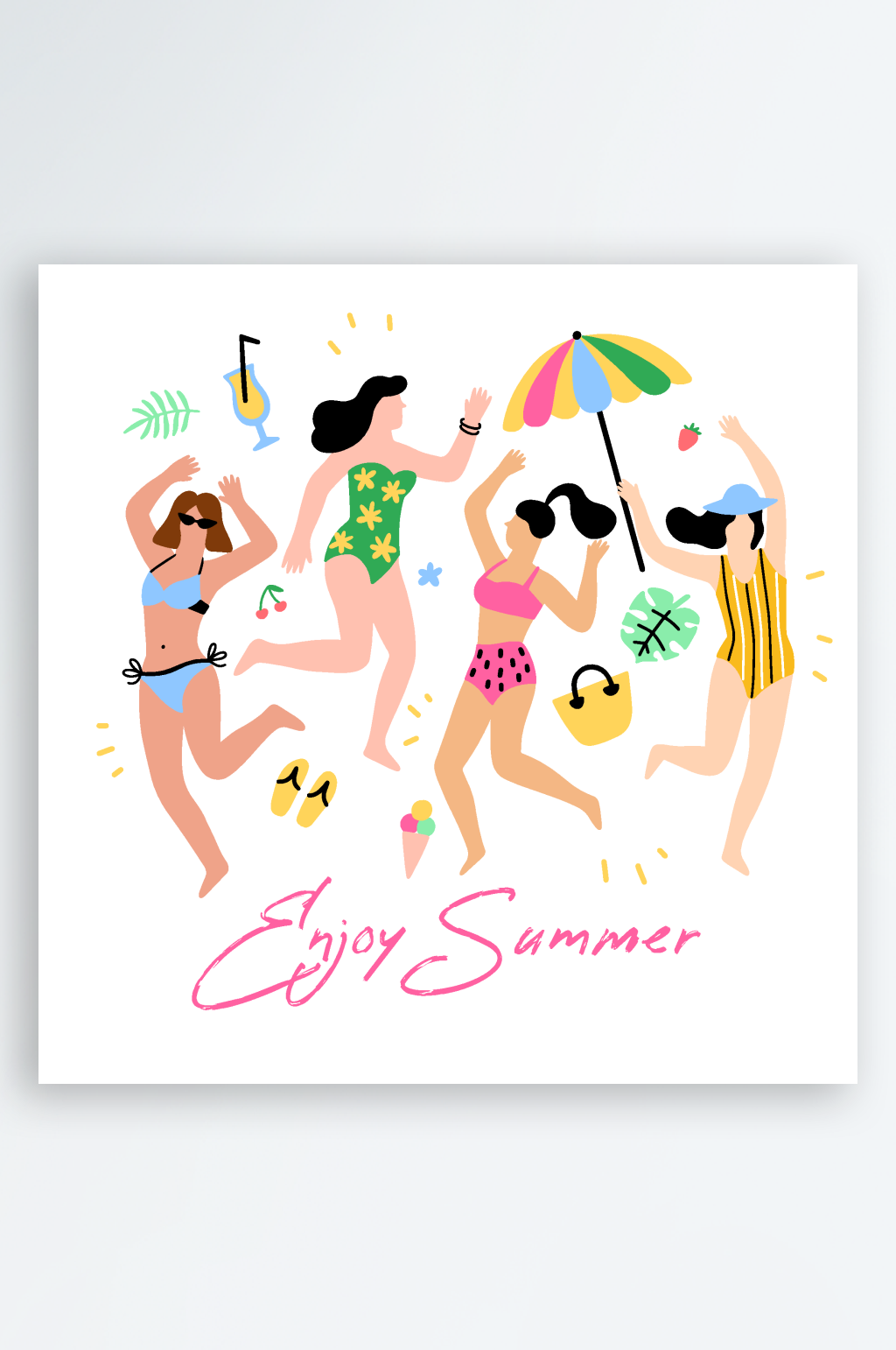 矢量卡通手绘夏天泳衣女人素材