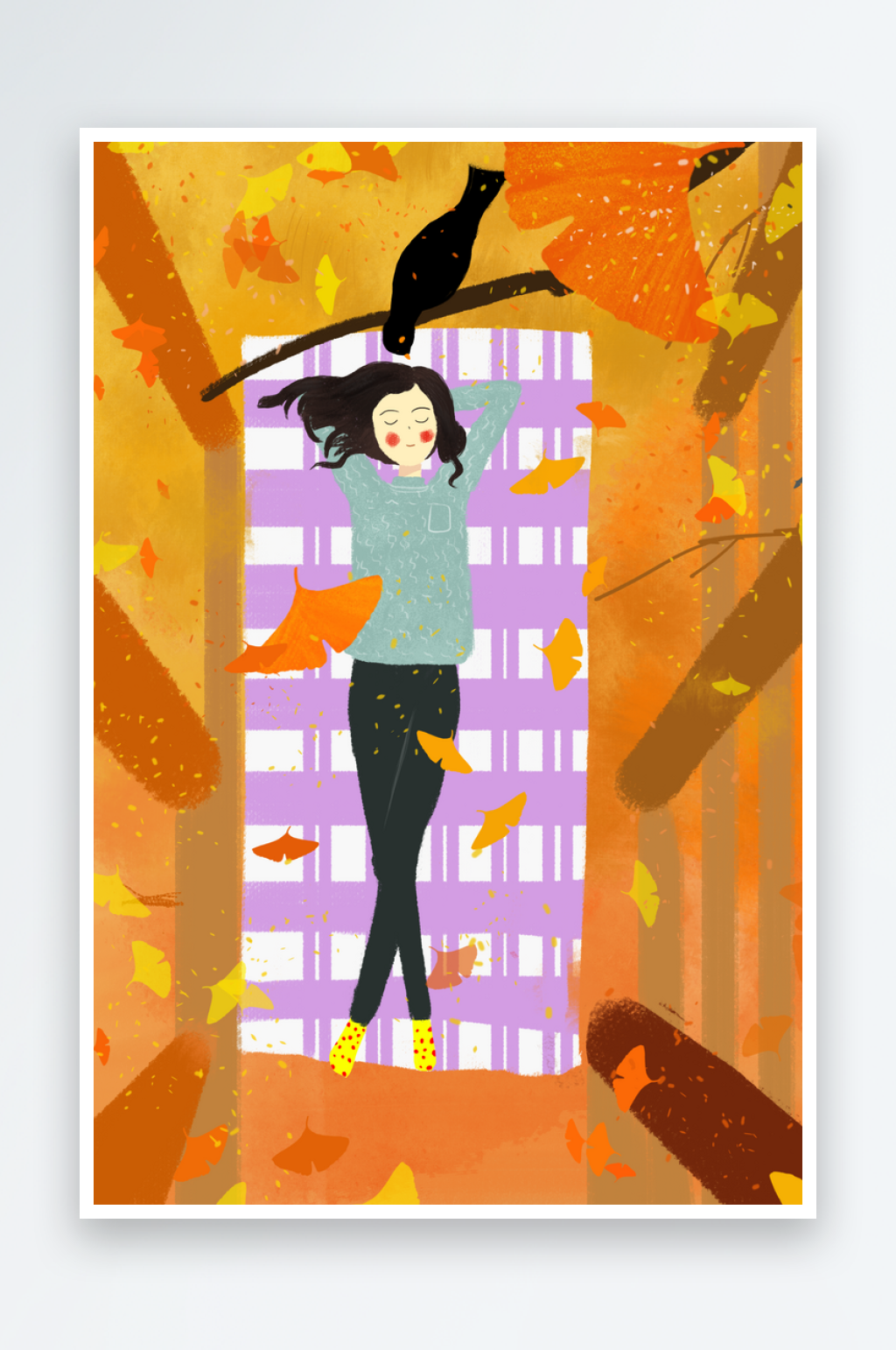 唯美手绘卡通立秋插画海报素材