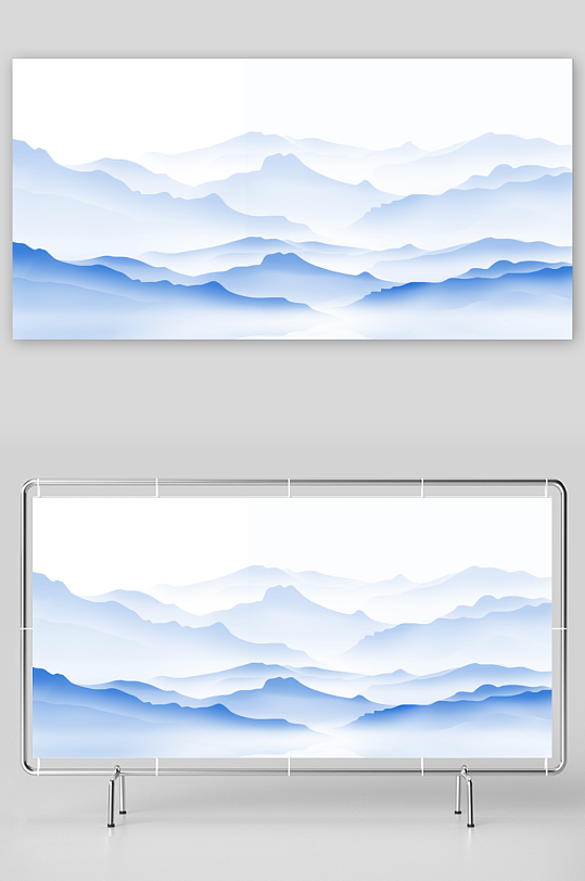 蓝色水墨山水背景素材-众图网