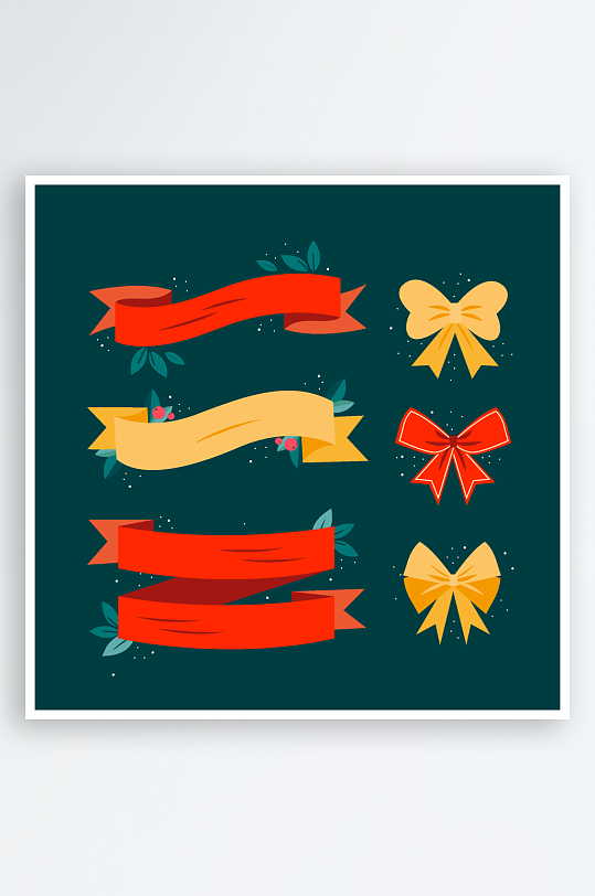 简约手绘红色黄色小草蝴蝶结彩带矢量元素