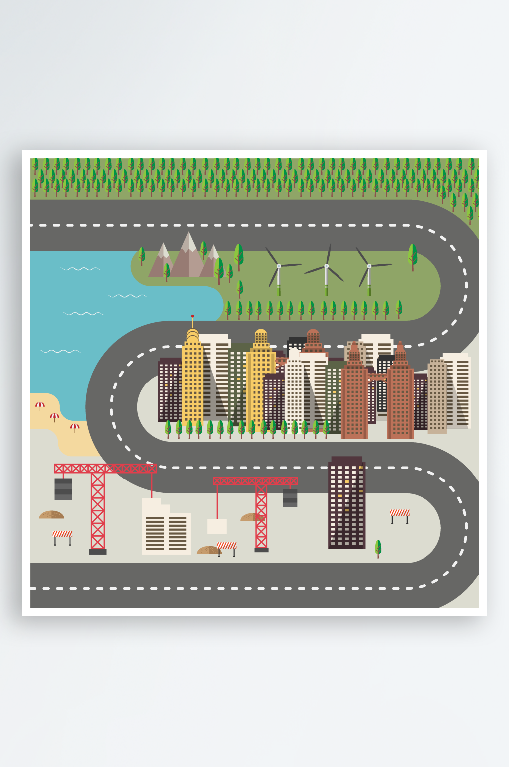 城市道路建筑物楼房屋地图植物汽车场景素材素材