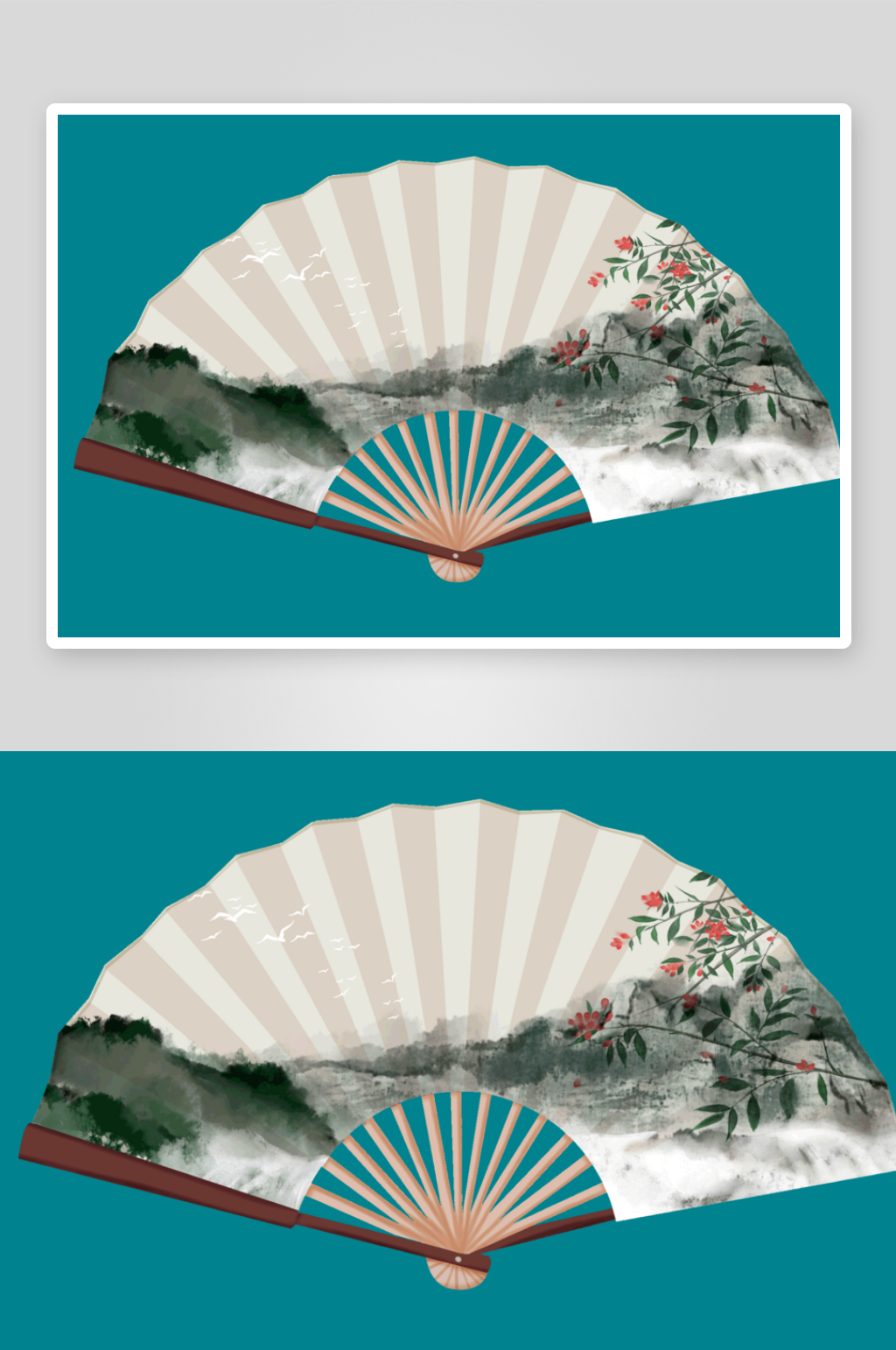 古典新年扇子红色扇子折纸扇子素材