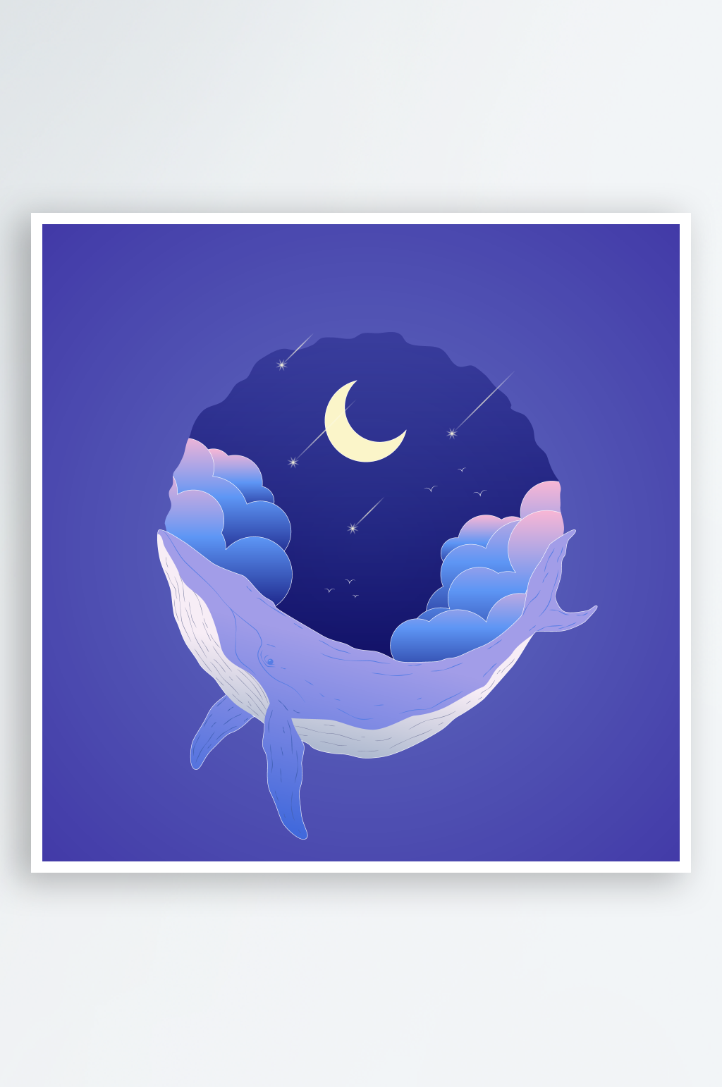 蓝色优雅星空鲸鱼矢量插画素材