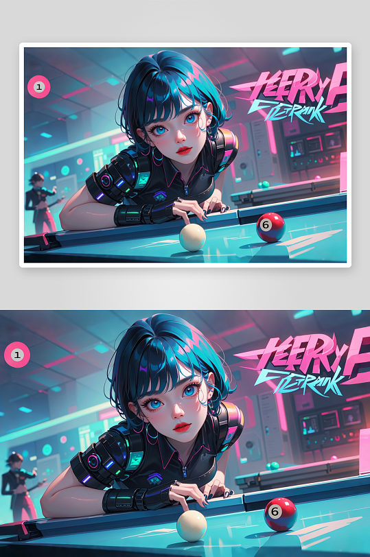 赛博朋克台球女孩-众图网