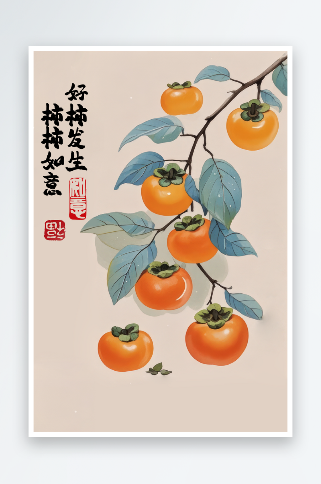 中式柿柿如意装饰画素材