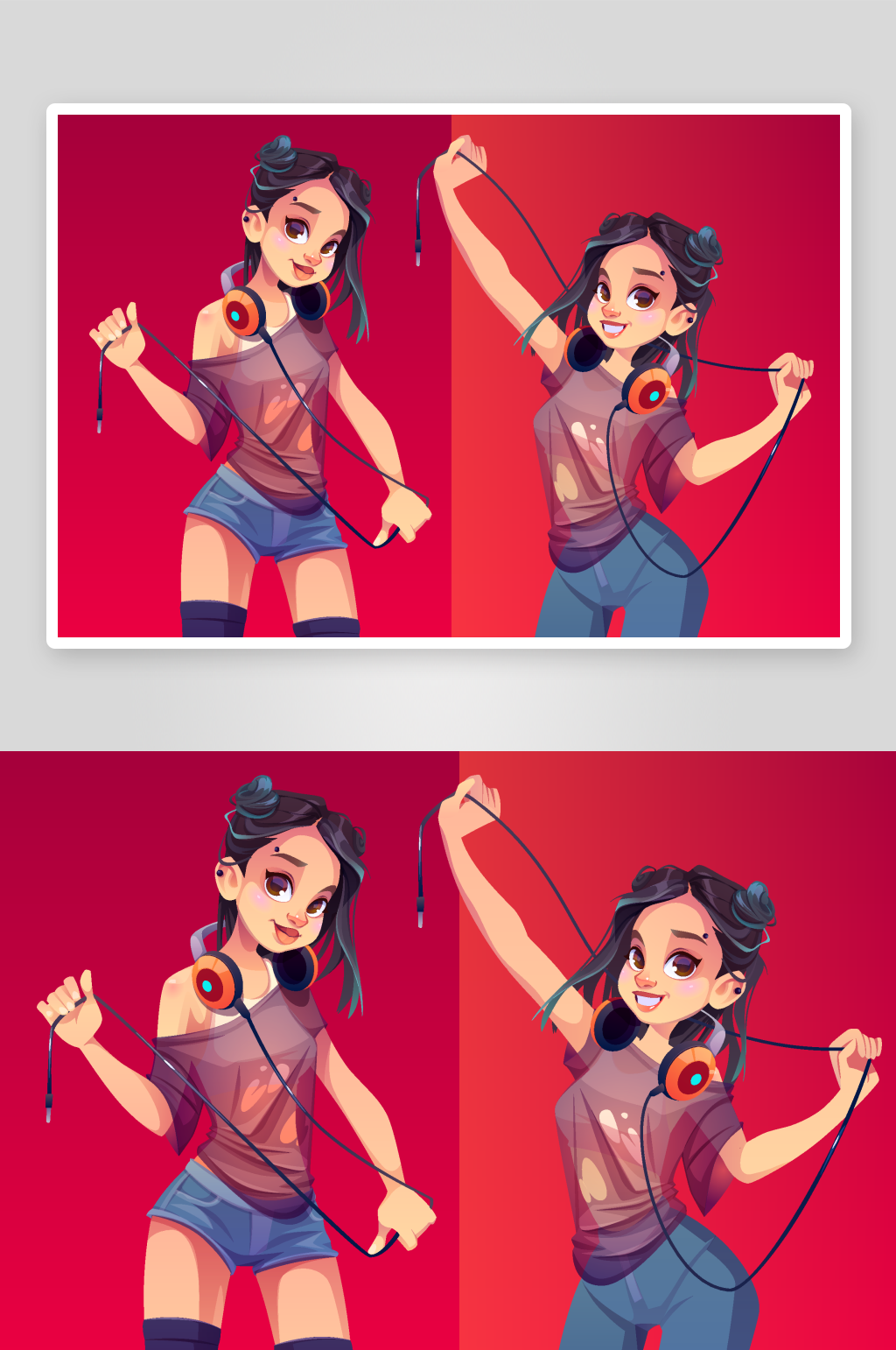 矢量卡通时尚听歌女人素材