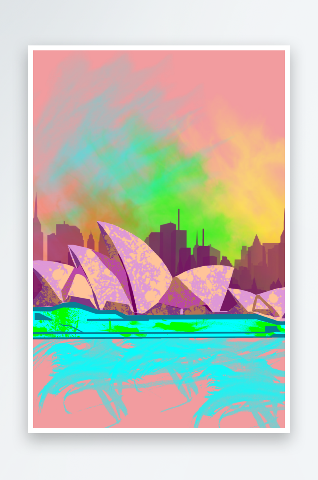 唯美卡通手绘悉尼歌剧院插画素材